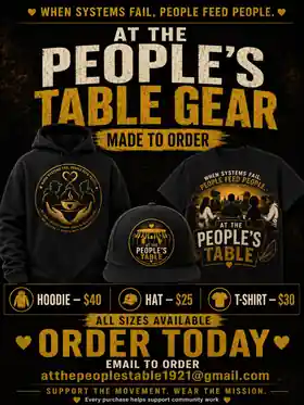 At The People's Table made-to-order hoodie, hat, and T-shirt gear